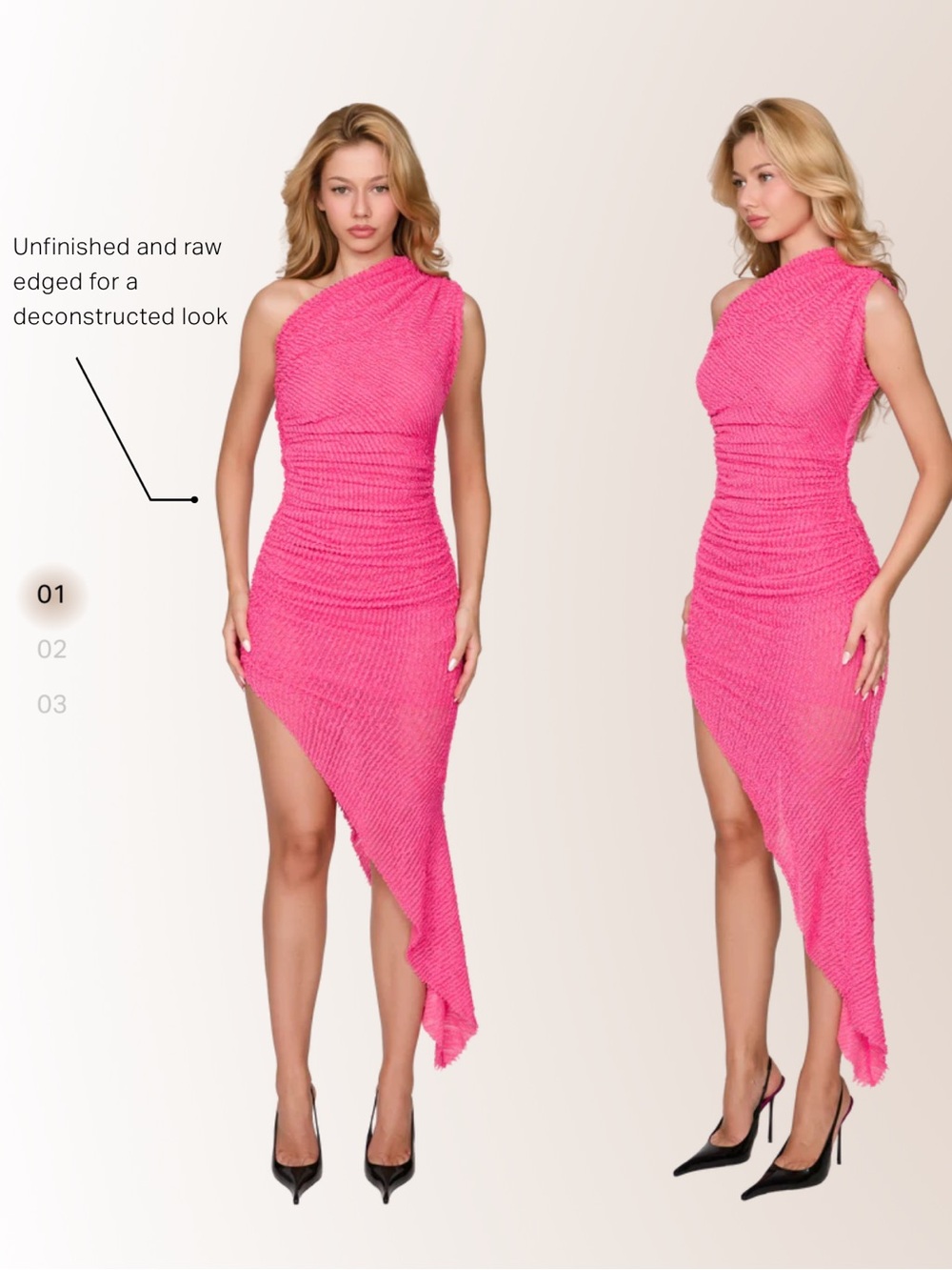 Coucoo One-Shoulder Asymmetrical Dress in Flamingo